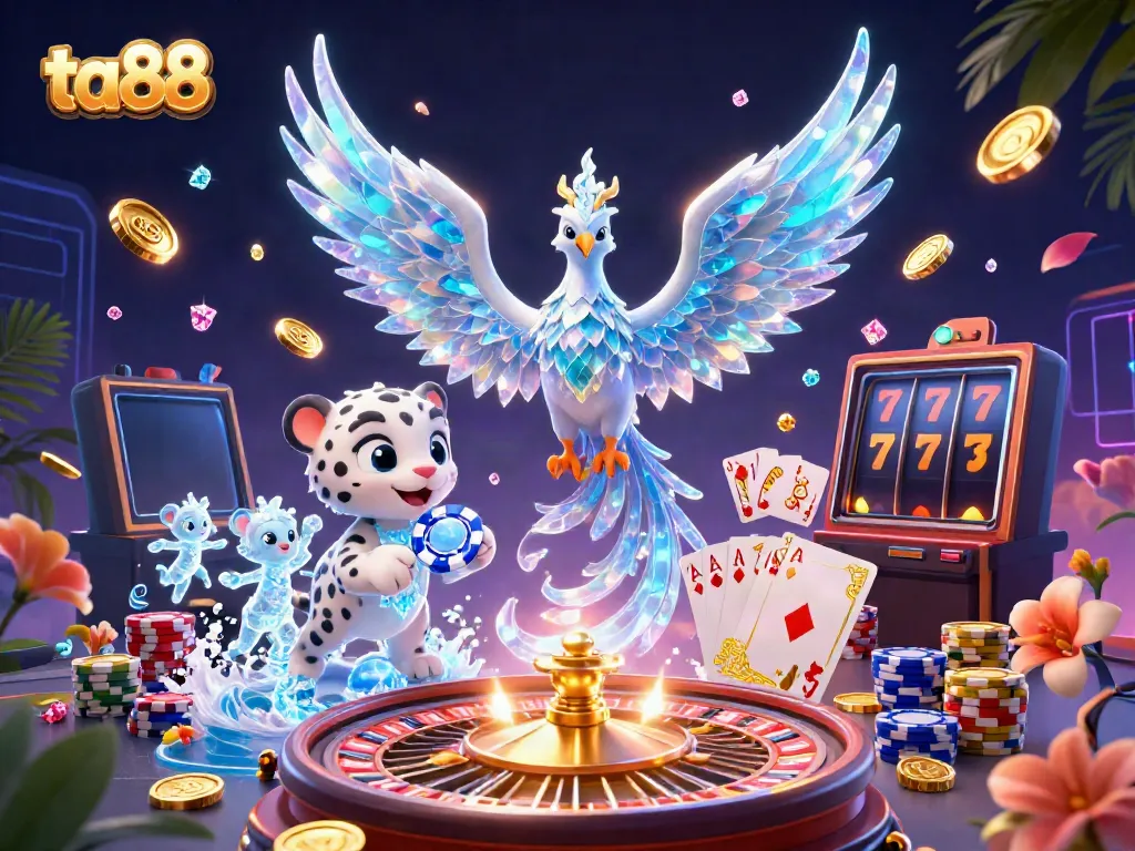 Experience the vibrant energy of ta88 with an ice phoenix, snow leopard, and casino elements.