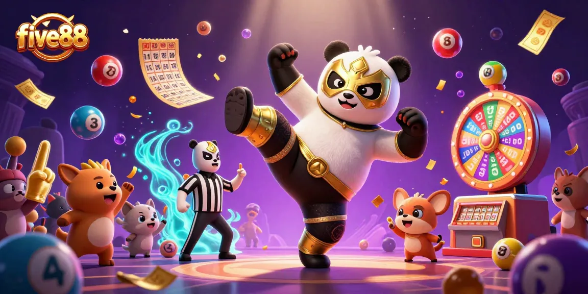 Experience thrilling moments at five88 with exciting colorful lottery elements and animated characters.