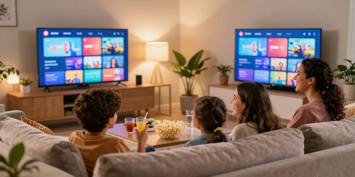 Família desfrutando de conteúdo IPTV no conforto da sala com melhor IPTV Brasil bestbraziliptv.
