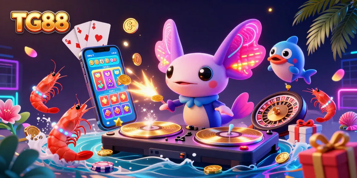TG88 engages players with vibrant underwater casino fun featuring an axolotl DJ and lively gaming elements.