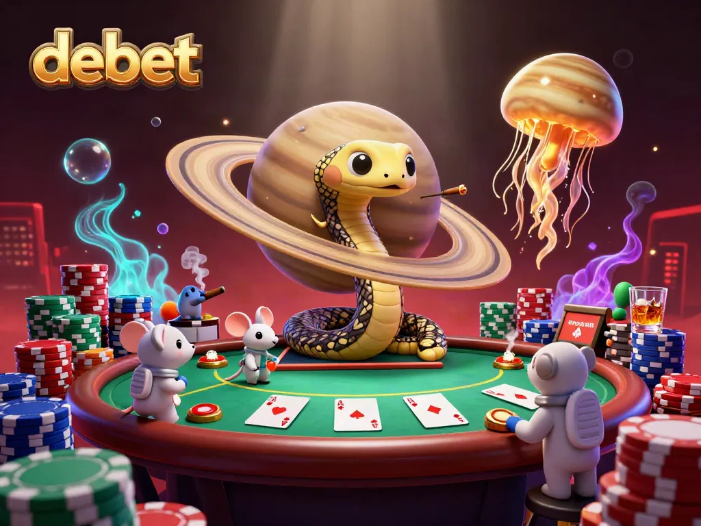 Gambling with debet: cartoon snakes on a roulette wheel as astronauts bet in space.