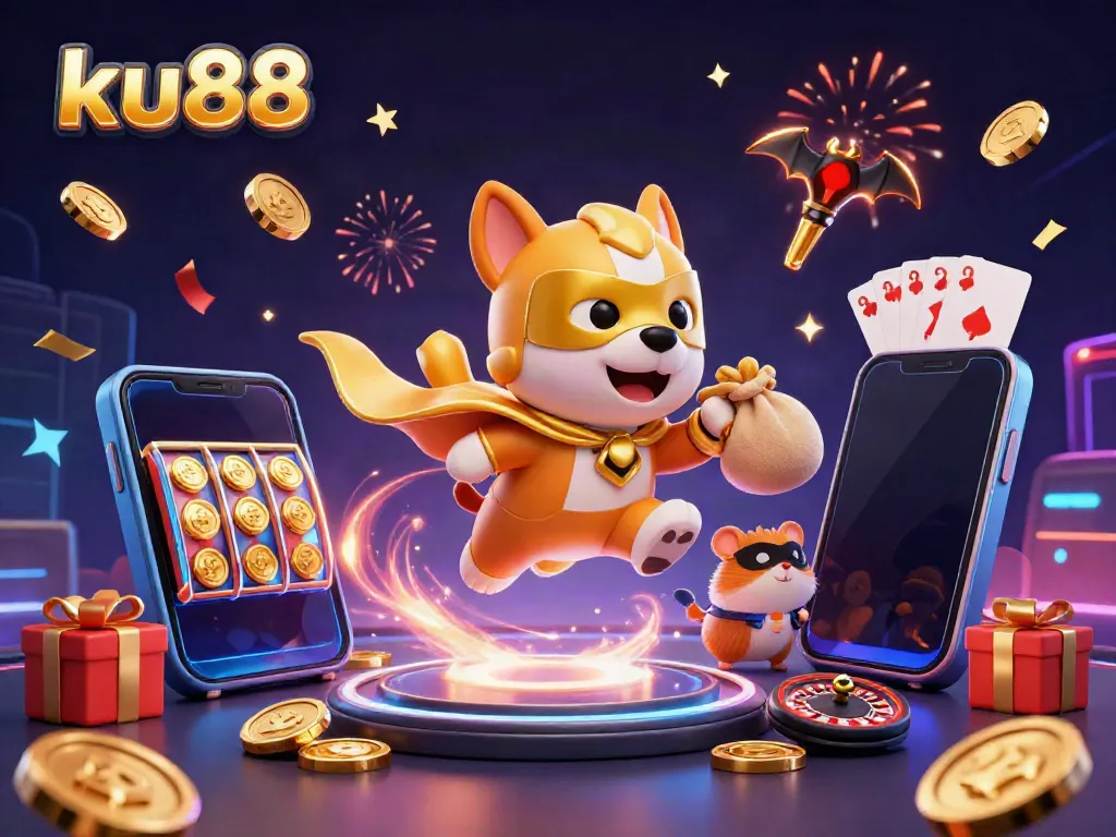 Experience thrilling games and jackpots with ku88's colorful casino illustration.