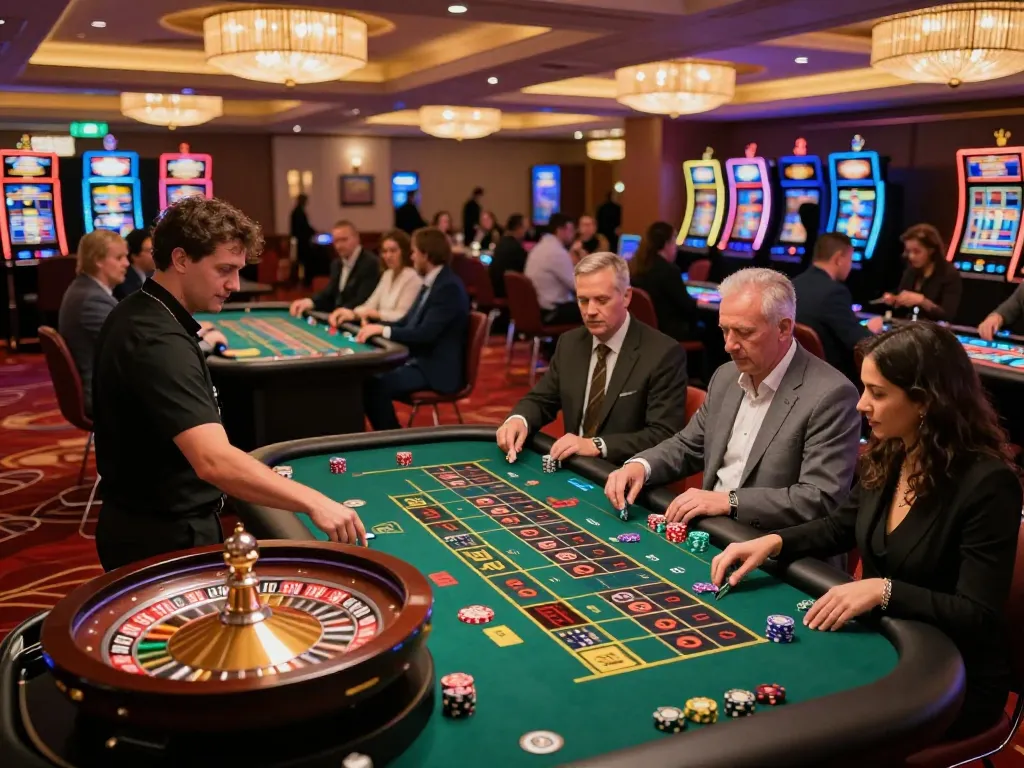 Dynamic roulette gameplay at a lively casino highlighting Go8 players engaged with vibrant atmosphere.