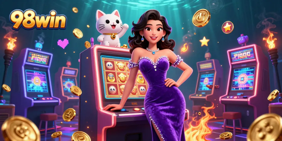 Experience the thrill of 98win with our stunning illustration featuring jackpots and vibrant gaming elements.