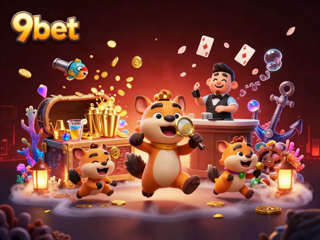 Hyenas hosting a vibrant casino club scene, highlighting 9bet with 3D digital elements.