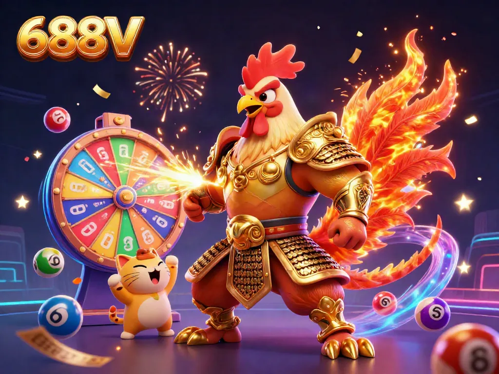Engage in exciting 688V gaming with dynamic characters and colorful betting elements bursting around.