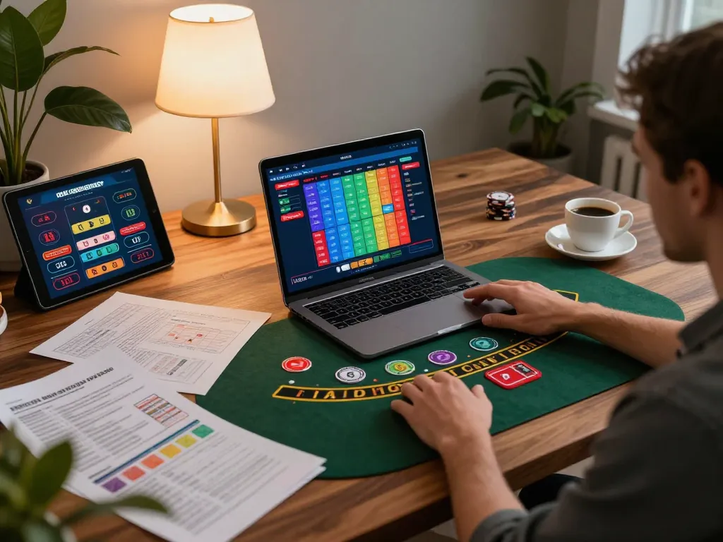 Jogador AAVIP desfrutando de um jogo de blackjack com dealer ao vivo no laptop, mostrando um jogo estratégico em casa