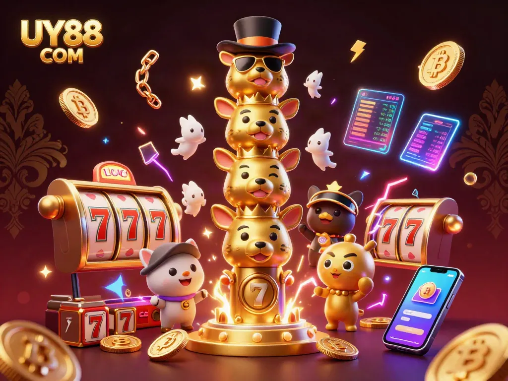 Engage with the vibrant UY88 COM casino experience featuring golden totem poles and slot themes.