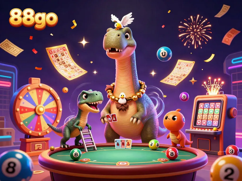 Engage in exciting gameplay at 88go casino with vibrant lottery balls, a dealer, and creative 3D characters.