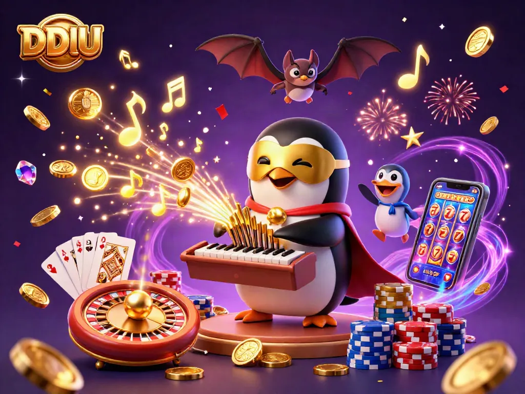 Engage in exciting gaming with DDUU featuring vibrant casino elements and dynamic characters.