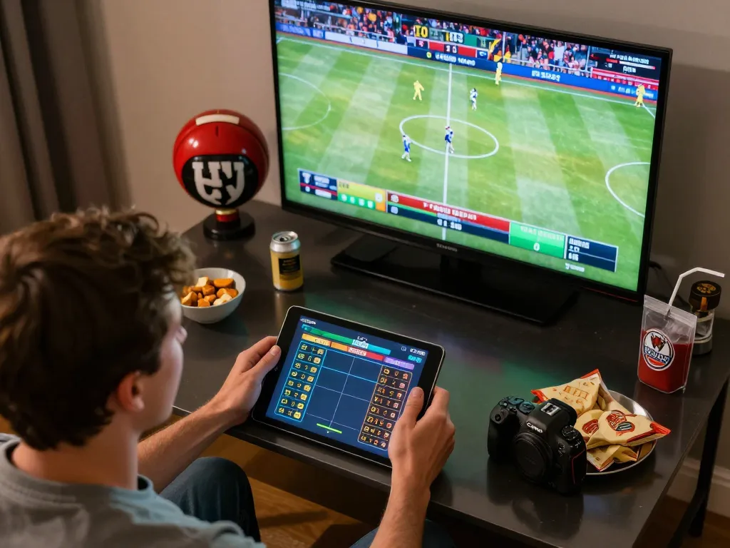 Placing bets on kp88 from home during a live sports event, showcasing engagement and excitement.
