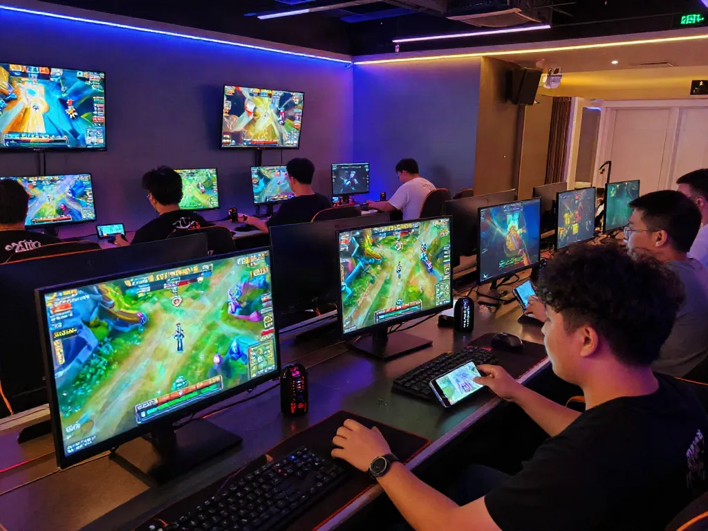 Engaging nbet online betting scene with players at gaming screens.