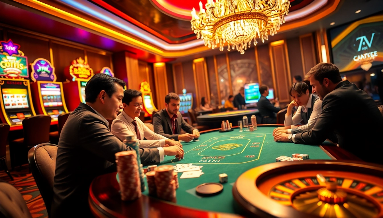 High-stakes poker players engaging in a thrilling game at a luxurious casino featuring 7m elements.