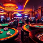 Experience the thrill of 28BET in a luxurious casino environment featuring poker tables and roulette wheels.