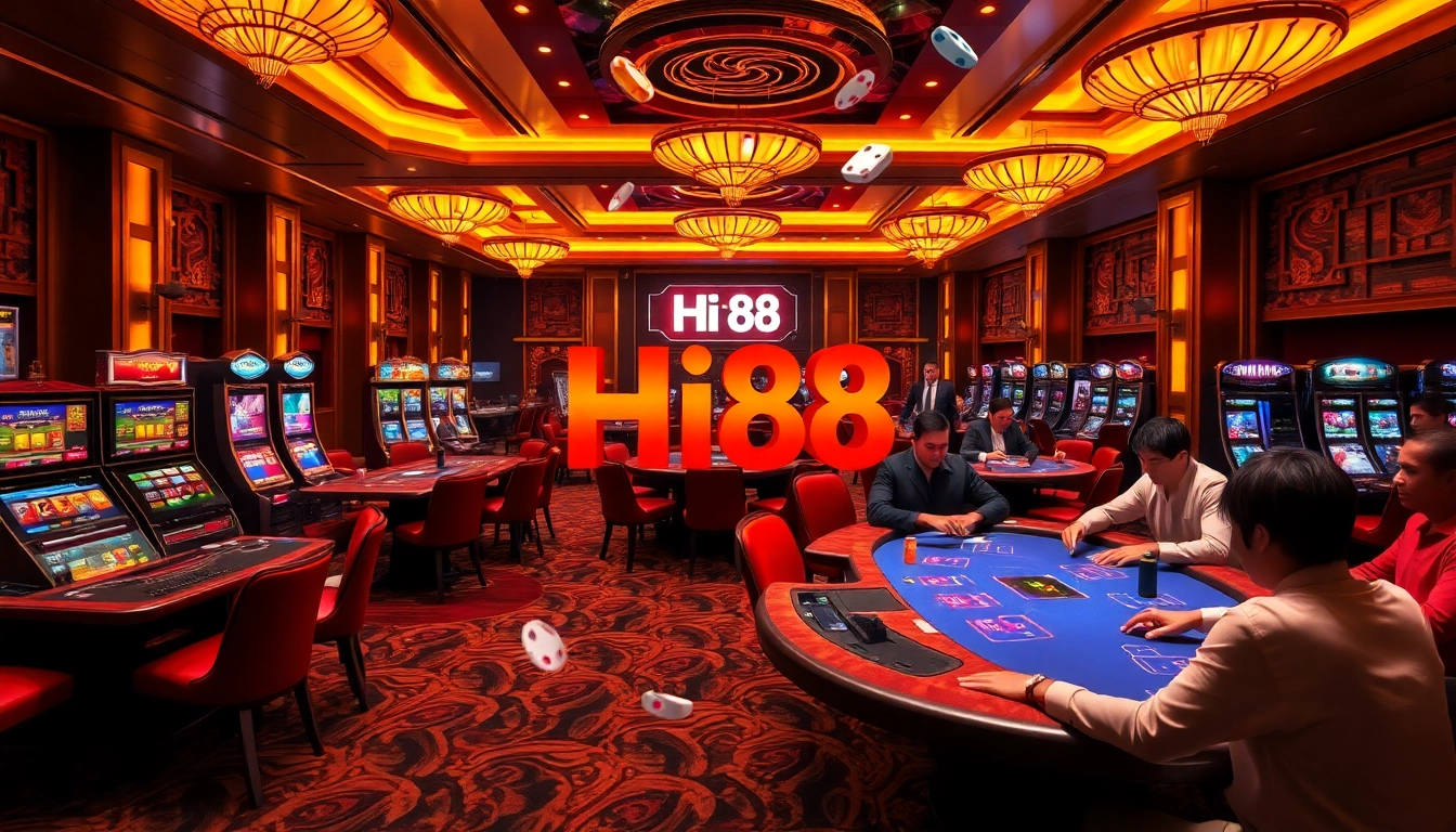 Players enjoying a thrilling game session at Hi88's luxurious casino setup.