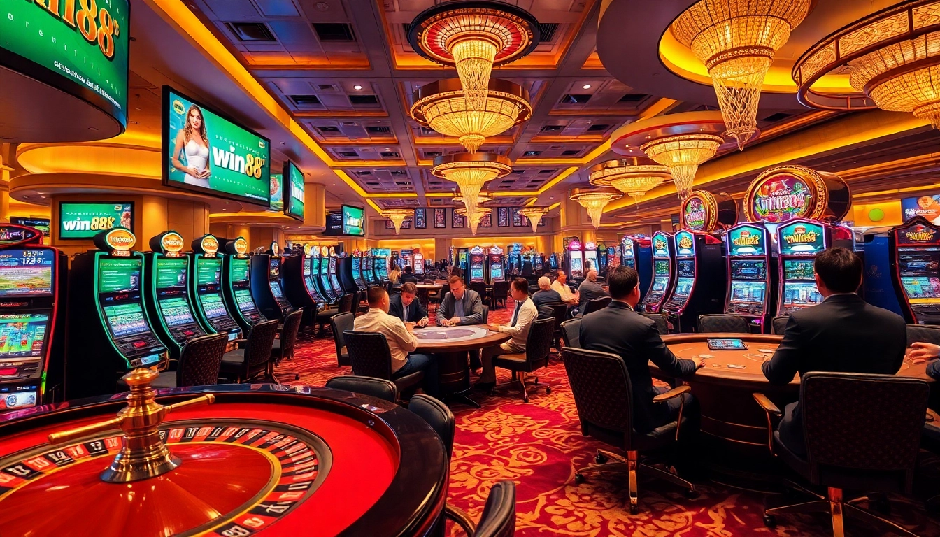Experience thrilling gameplay at win88 casino with players enjoying slots and poker action.