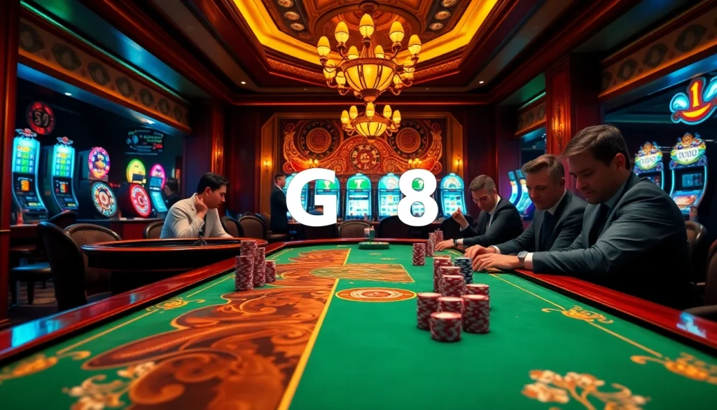 Engage in thrilling poker at a go8-themed luxurious casino table.