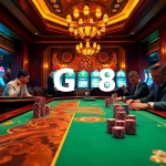 Engage in thrilling poker at a go8-themed luxurious casino table.