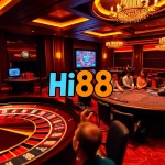 Experience the thrill of Hi88 as players engage in exciting casino games around vibrant tables.