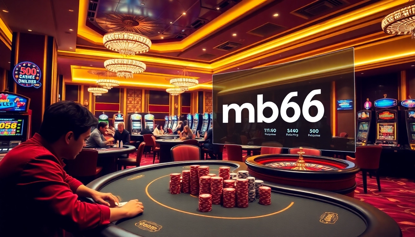 Players enjoying games at mb66 casino with vibrant tables and sophisticated atmosphere.