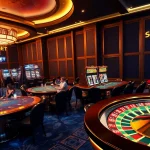 Engaging players at SHBET casino tables with poker chips and a roulette wheel.
