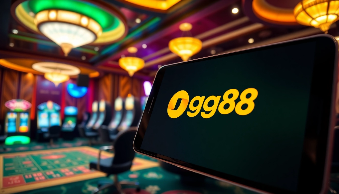 Experience thrilling casino games with the gg88 apk interface on a smartphone, showcasing vibrant gambling elements.