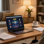 Player engaging with C168 online casino platform on laptop, showcasing strategic betting and comfortable gaming setup.