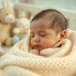 Capturing gentle Babyfotografie of a peaceful baby in a cozy nursery setting.
