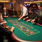 Players engaging at a roulette table in a vibrant casino, showcasing the excitement of 45678 gambling.