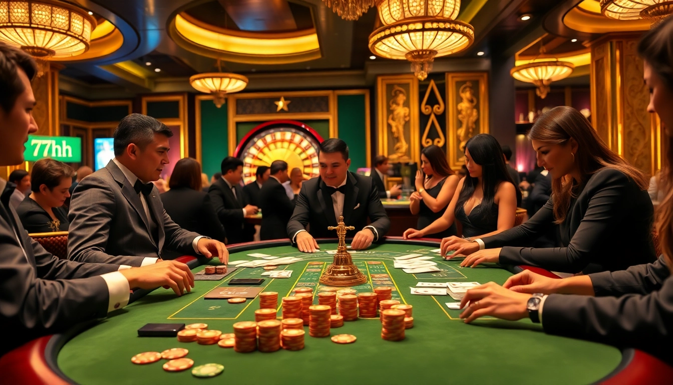 Experience the excitement at the 7hh casino table with professional dealers and vibrant gaming action.