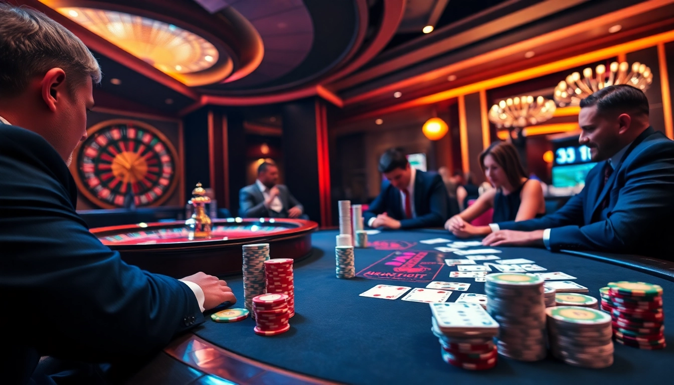 Keonhacai5 enhances your betting experience with an engaging casino scene showcasing high-stakes poker and roulette.