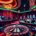 Winning at RR88: A lively casino scene with roulette, poker, and slot machines.