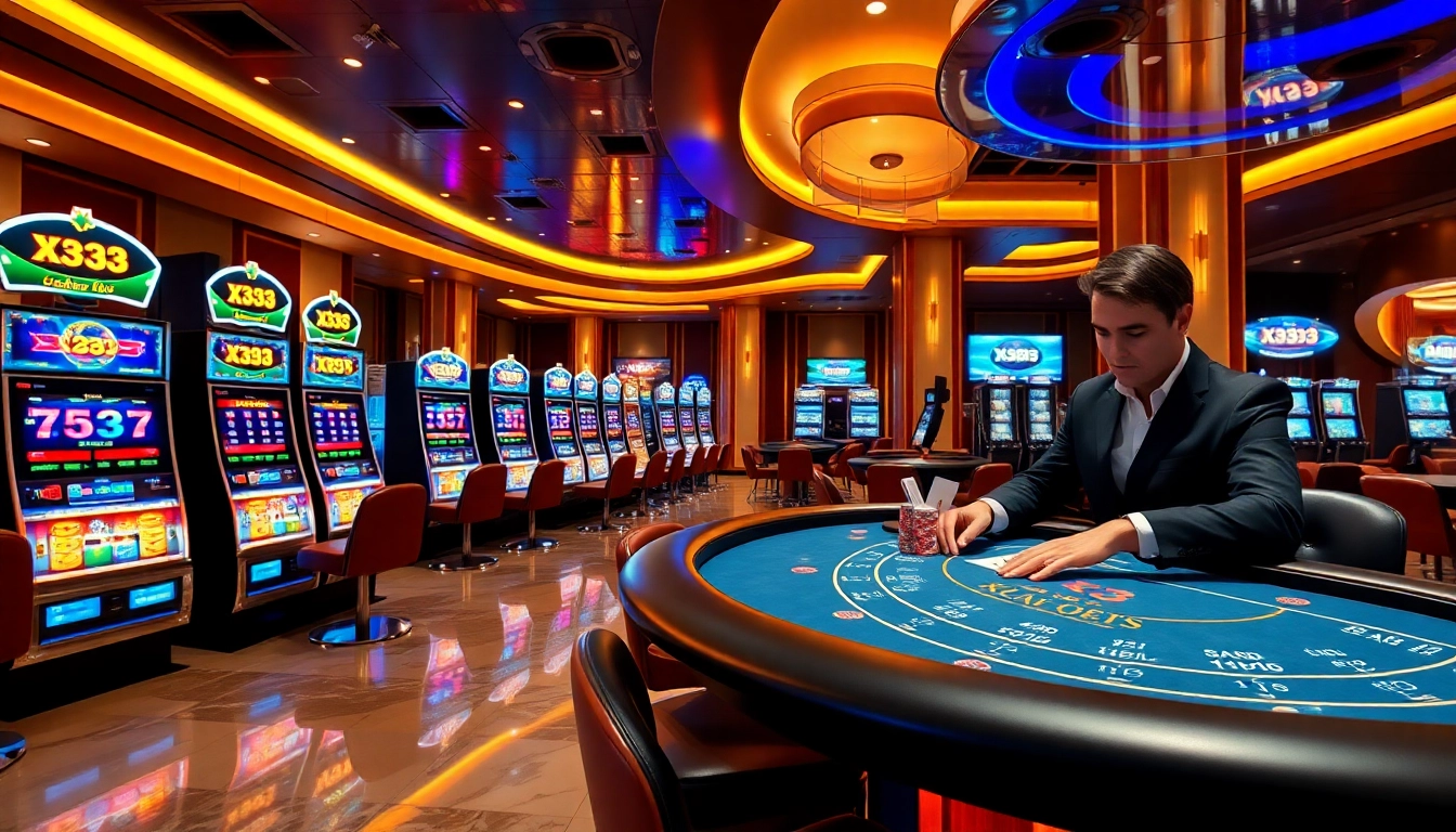 Professional gambler placing bets at an X333 blackjack table with vibrant poker chips and live odds