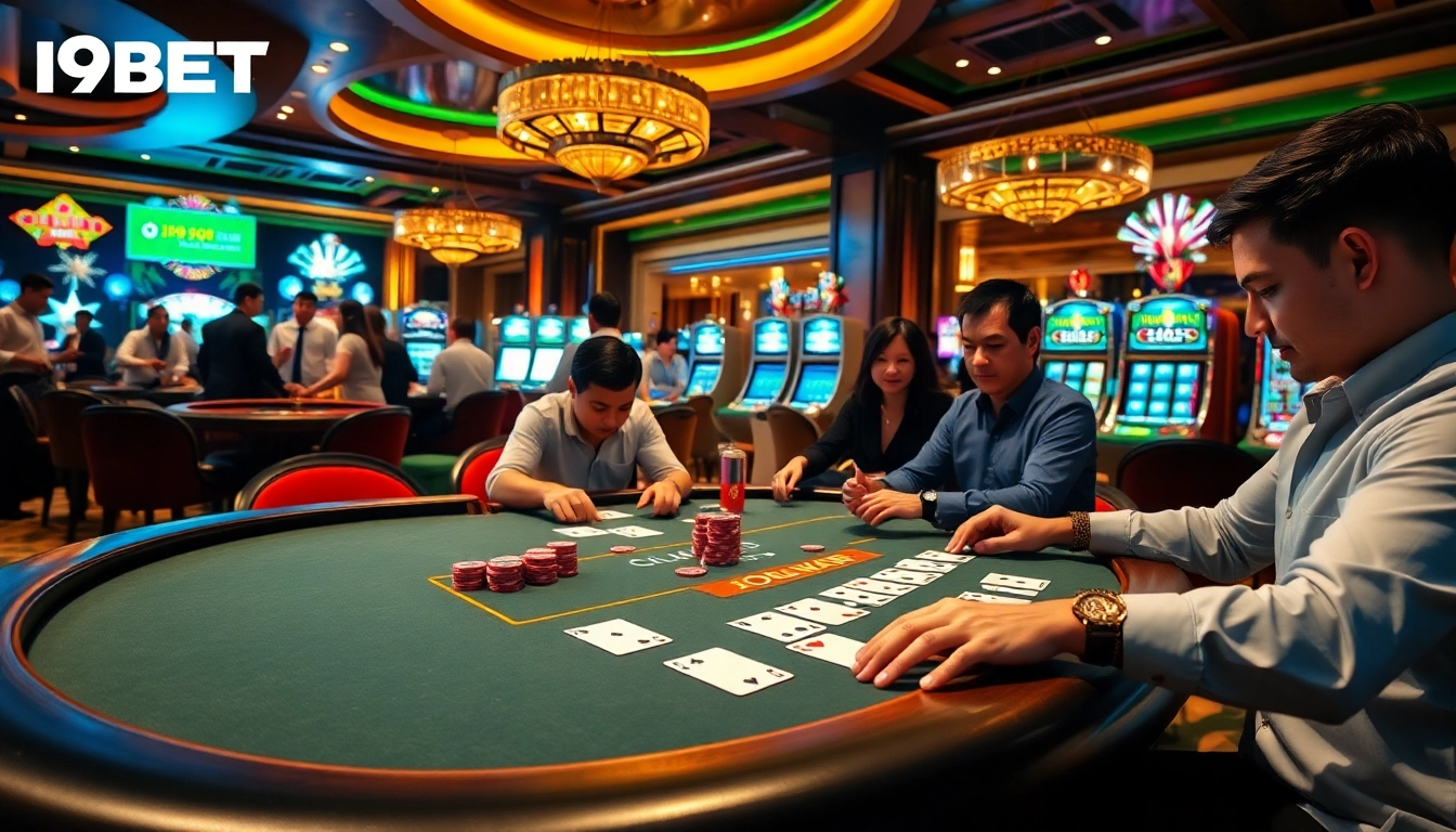 I9BET showcases an exciting poker game with players strategizing at a luxurious casino table.