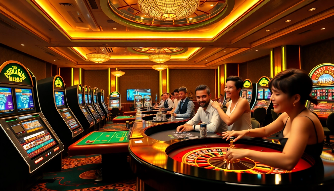 Enjoying thrilling gameplay at Hi88 online casino with vibrant poker tables and exciting slots.