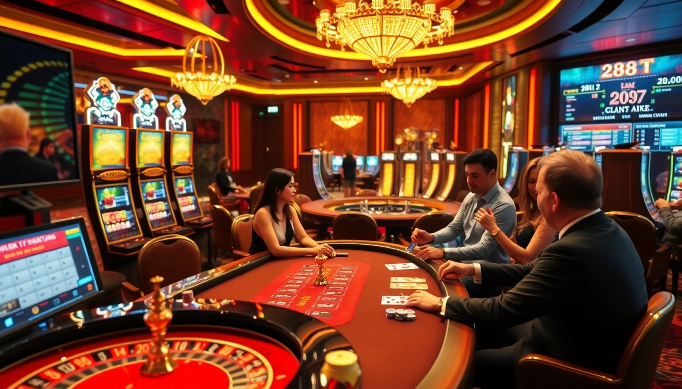 Engaging poker game at 288T casino with glamorous decor and attentive dealers.