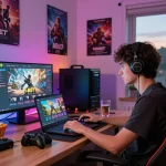 Engaging online gaming experience on 12bet brasil platform with vibrant living room setting.