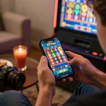 Jogador se divertindo com emocionantes jogos de slot no aplicativo da 887bet em um ambiente aconchegante