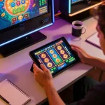 Engaging gameplay on jili707 slot machines Brazil from a tablet, showcasing lively online casino experience.