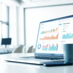 Showcase of adult web hosting features on a sleek laptop in a modern workspace.