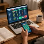 Kèo nhà cái hôm nay dynamics in a home betting setup with person placing bets on smartphone, showcasing real-time odds updates.