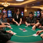 Players enjoying a high-stakes game at LC 88 poker tables in a luxurious casino setting.