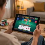 Engaging in live dealer blackjack on tablet, showcasing 27G online gaming experience.