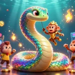 Participe de emocionantes aventuras de cassino com a cena vibrante em 3D de aa123 ilustrando uma serpente e um rei.