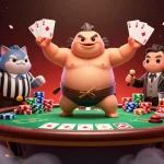 Engage with high-stakes poker action at o8, featuring a lively underwater casino scene.