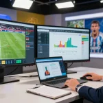 Sports analyst reviewing statistics for giai ma keo nha cai in a modern setting.