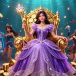 Engage in thrilling entertainment at ok8 with vibrant slot machines, a beautiful princess, and dynamic gaming elements.