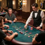 Engaged players at King33's live casino blackjack table experiencing excitement and strategy.
