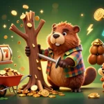 Win big with 789win111 in this vibrant casino scene featuring a beaver and friends collecting golden coins.