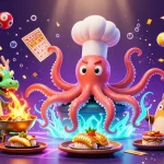 Engage with GEM88's thrilling lottery as the octopus chef, dragon, and tanuki create magical moments.